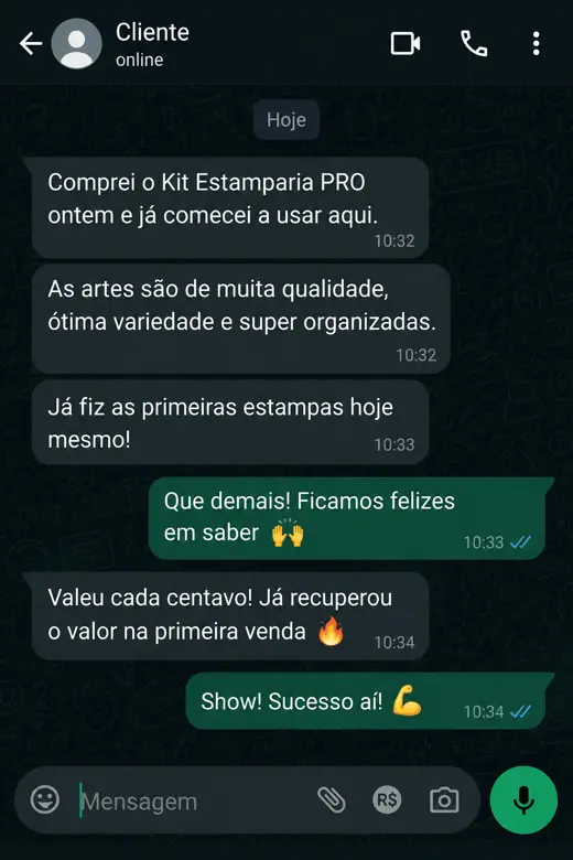 Depoimento de cliente sobre o Kit Estamparia PRO