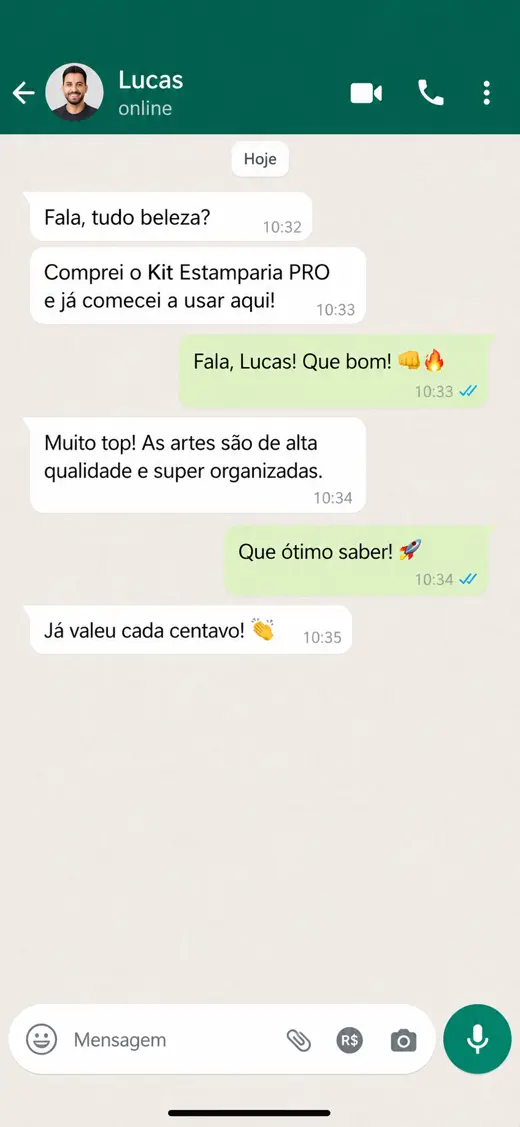 Depoimento do Lucas sobre o Kit Estamparia PRO