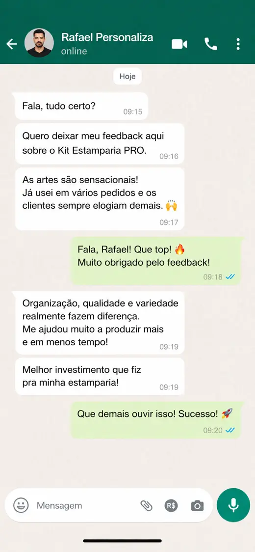Depoimento do Rafael Personaliza sobre o Kit Estamparia PRO